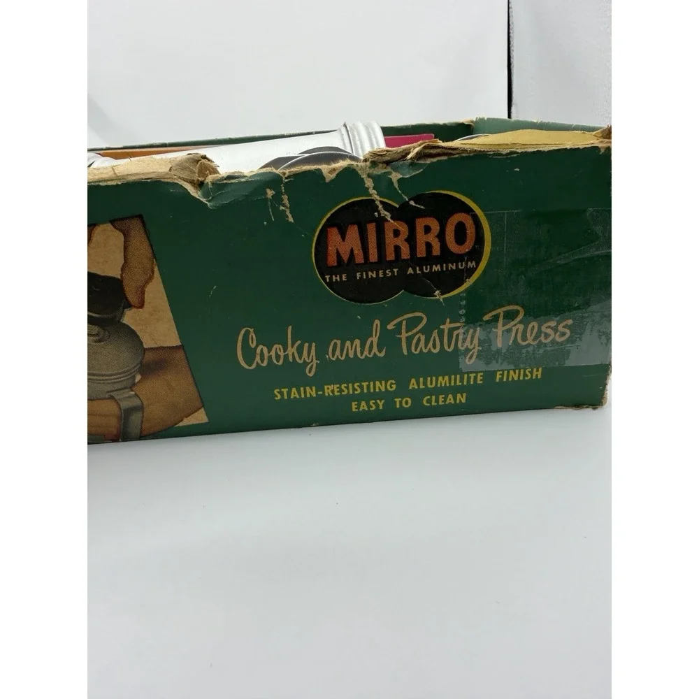 Vintage Mirro Aluminum Cookie Cooky Pastry Press 12 Discs 3 Tips  Box Damage